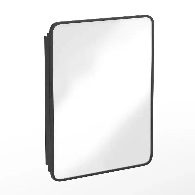 Armoire à pharmacie de salle de bain encastrée avec miroir biseauté arrondi et cadre métallique réversible