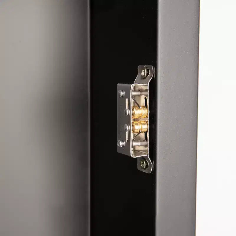 Armoire à pharmacie de salle de bain encastrée avec miroir biseauté arrondi et cadre métallique réversible
