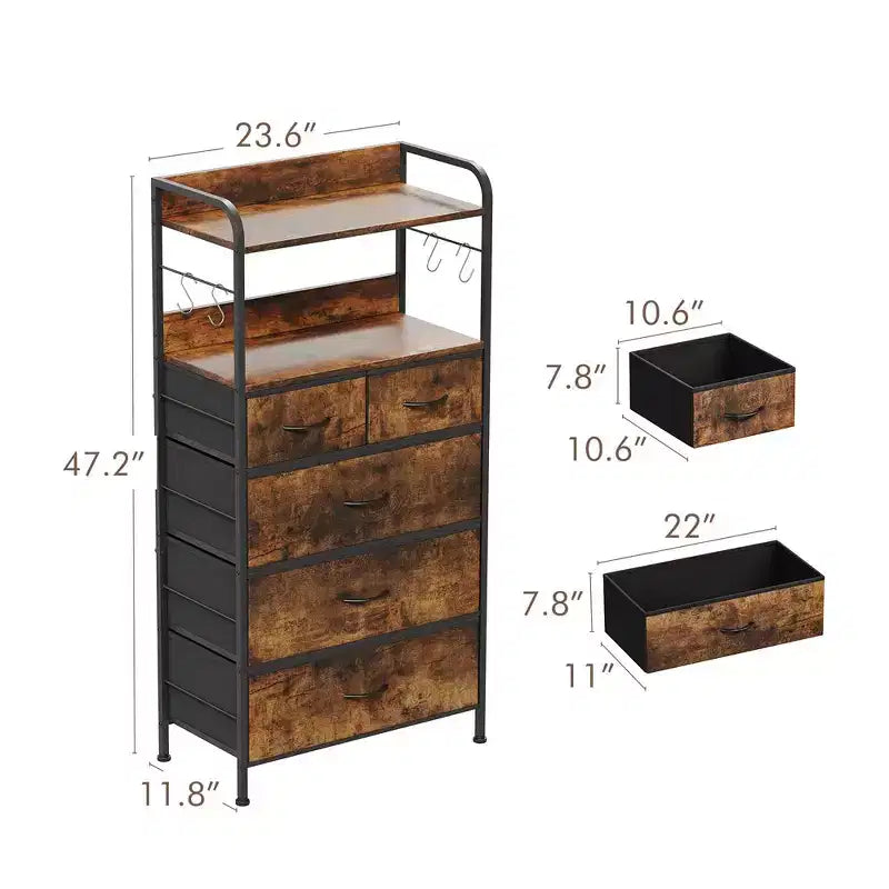 Commode de chambre à 5 tiroirs, petites commodes et armoires à tiroirs, unité de rangement verticale en tissu