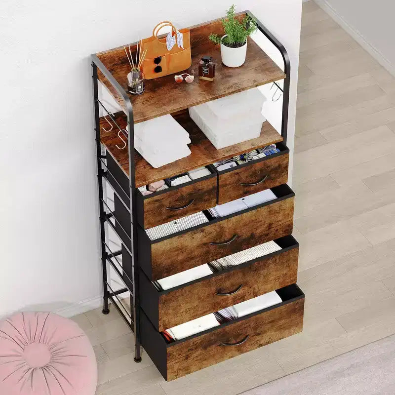 Commode de chambre à 5 tiroirs, petites commodes et armoires à tiroirs, unité de rangement verticale en tissu