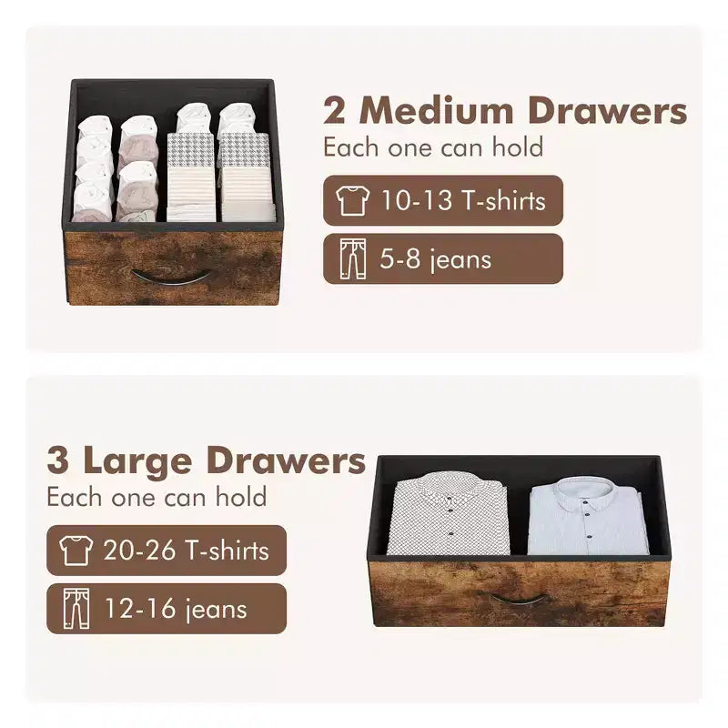 Commode de chambre à 5 tiroirs, petites commodes et armoires à tiroirs, unité de rangement verticale en tissu