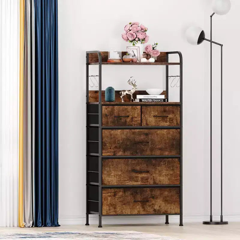 Commode de chambre à 5 tiroirs, petites commodes et armoires à tiroirs, unité de rangement verticale en tissu