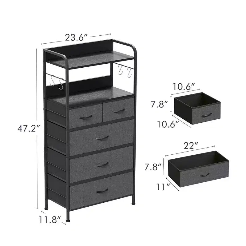 Commode de chambre à 5 tiroirs, petites commodes et armoires à tiroirs, unité de rangement verticale en tissu