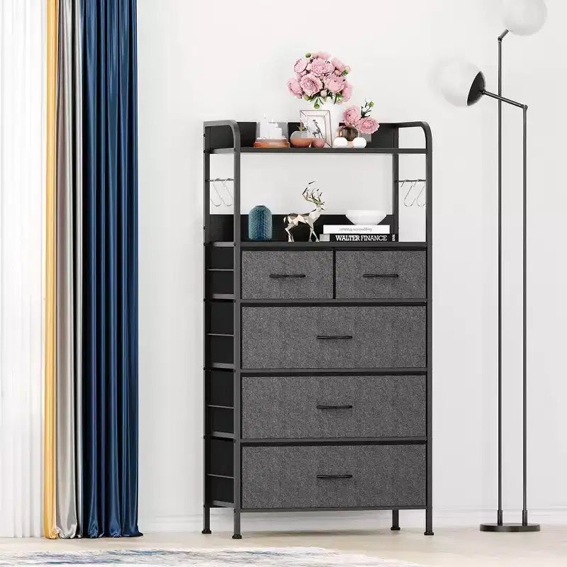 Commode de chambre à 5 tiroirs, petites commodes et armoires à tiroirs, unité de rangement verticale en tissu