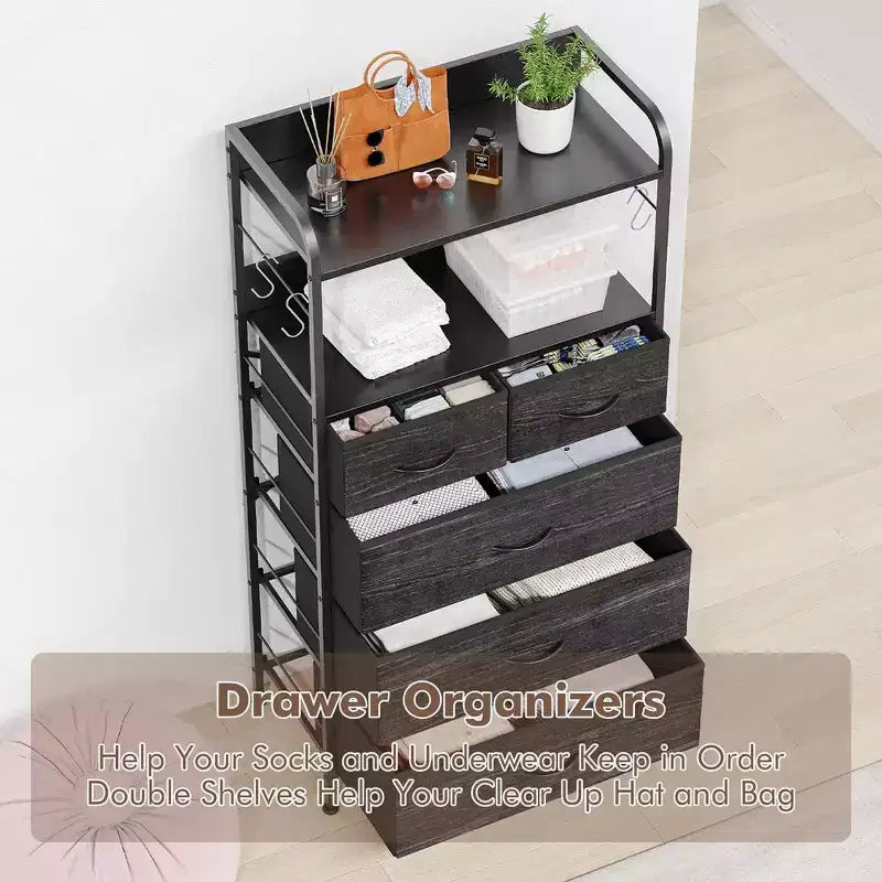 Commode de chambre à 5 tiroirs, petites commodes et armoires à tiroirs, unité de rangement verticale en tissu