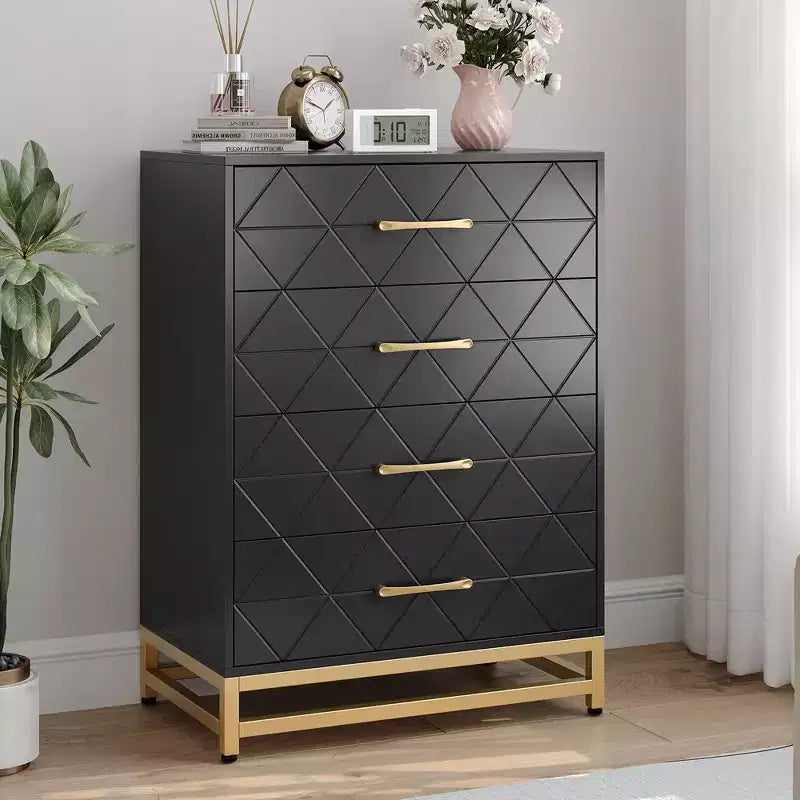 Commode de chambre à coucher avec 4 tiroirs, poignées en métal, structure robuste, meubles de chambre modernes