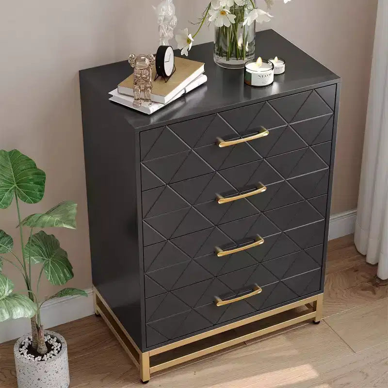 Commode de chambre à coucher avec 4 tiroirs, poignées en métal, structure robuste, meubles de chambre modernes