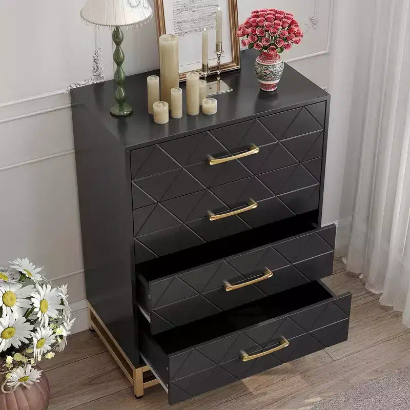 Commode de chambre à coucher avec 4 tiroirs, poignées en métal, structure robuste, meubles de chambre modernes
