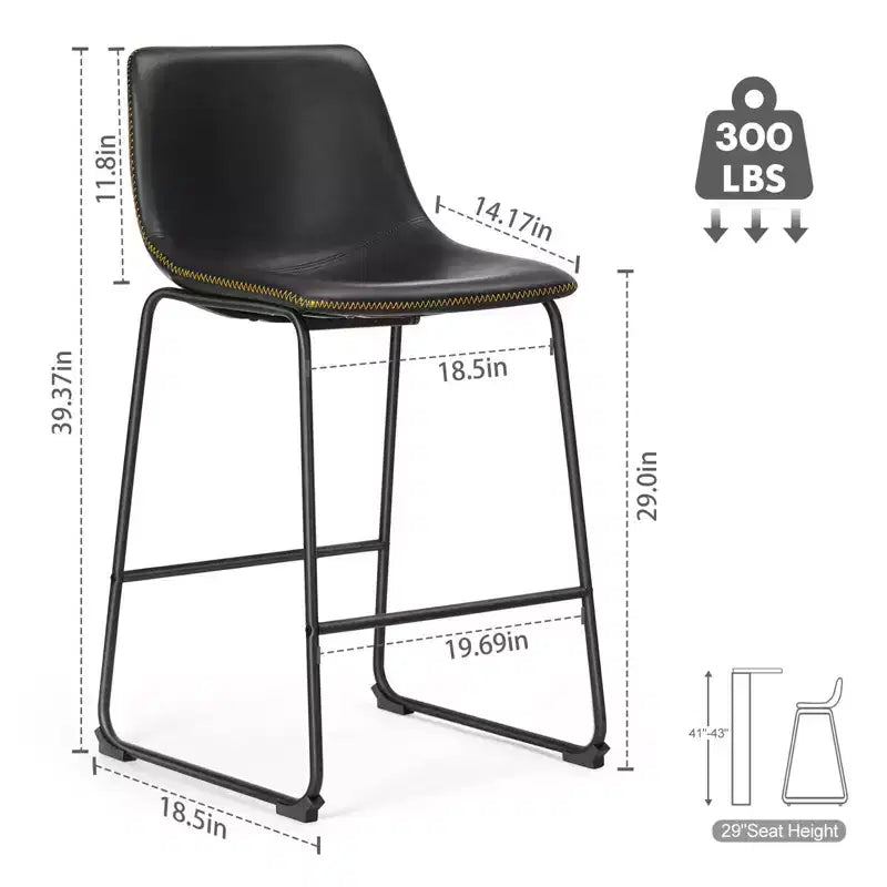 Tabouret de bar à cadre en métal noir de 29 po avec siège en similicuir, ensemble de 2