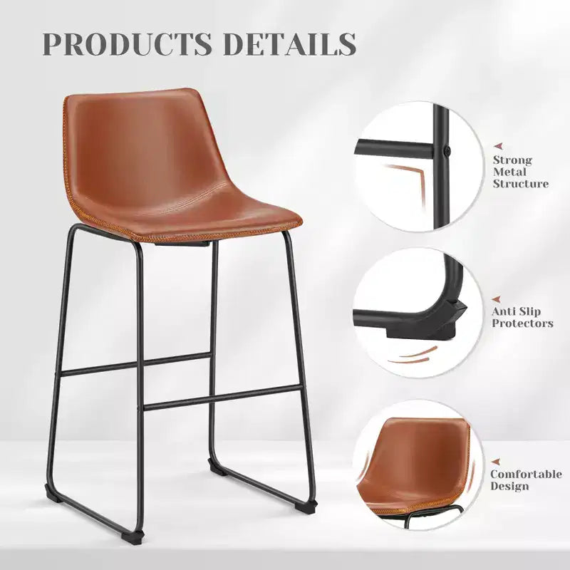 Tabouret de bar à cadre en métal noir de 29 po avec siège en similicuir, ensemble de 2