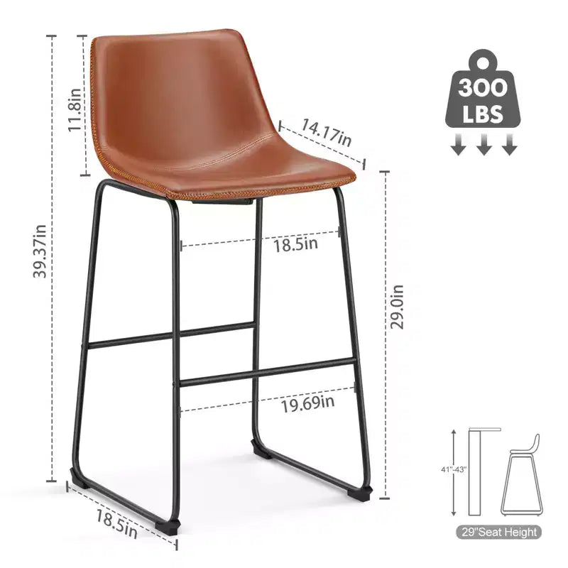 Tabouret de bar à cadre en métal noir de 29 po avec siège en similicuir, ensemble de 2