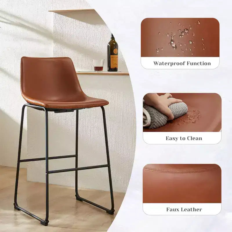 Tabouret de bar à cadre en métal noir de 29 po avec siège en similicuir, ensemble de 2
