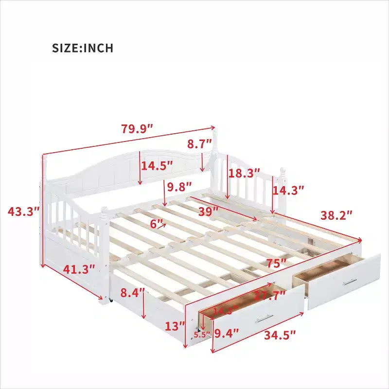 Lit de repos en bois taille double