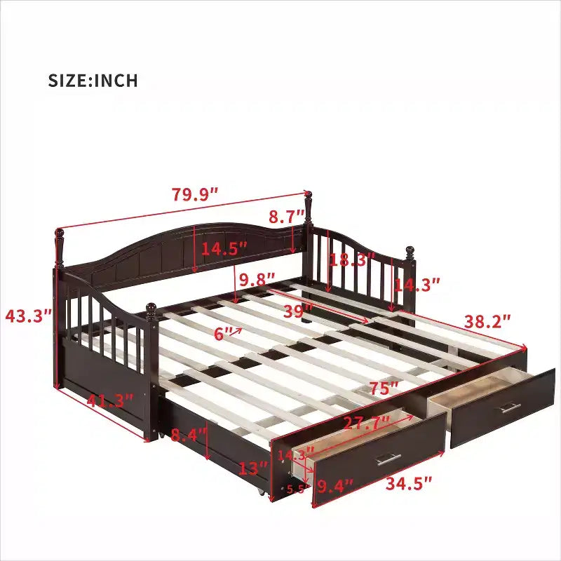 Lit de repos en bois taille double