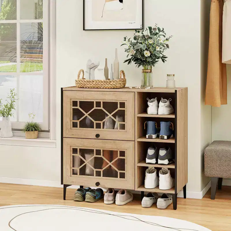 Meuble à chaussures avec portes basculantes et étagères réglables et amovibles pour entrée