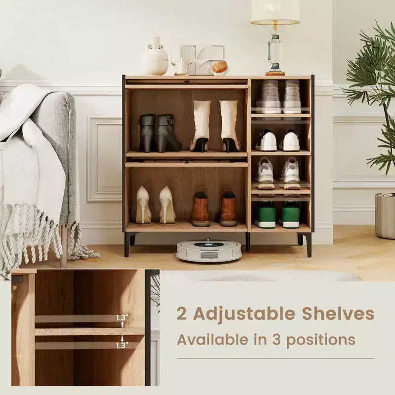 Meuble à chaussures avec portes basculantes et étagères réglables et amovibles pour entrée