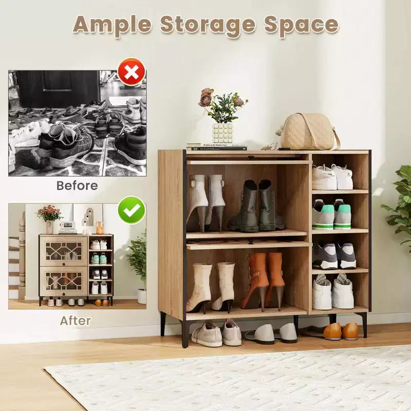 Meuble à chaussures avec portes basculantes et étagères réglables et amovibles pour entrée