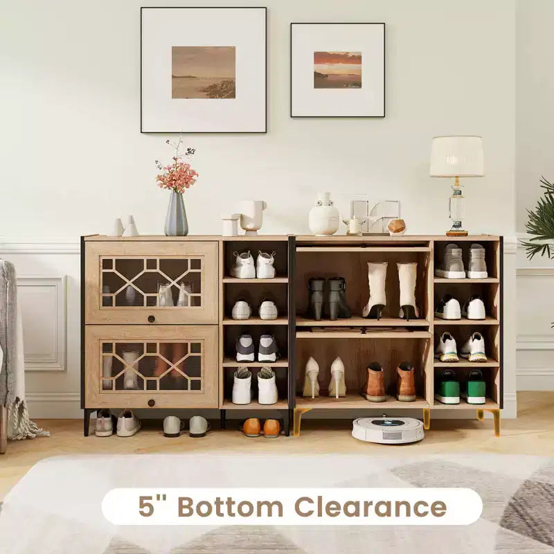 Meuble à chaussures avec portes basculantes et étagères réglables et amovibles pour entrée