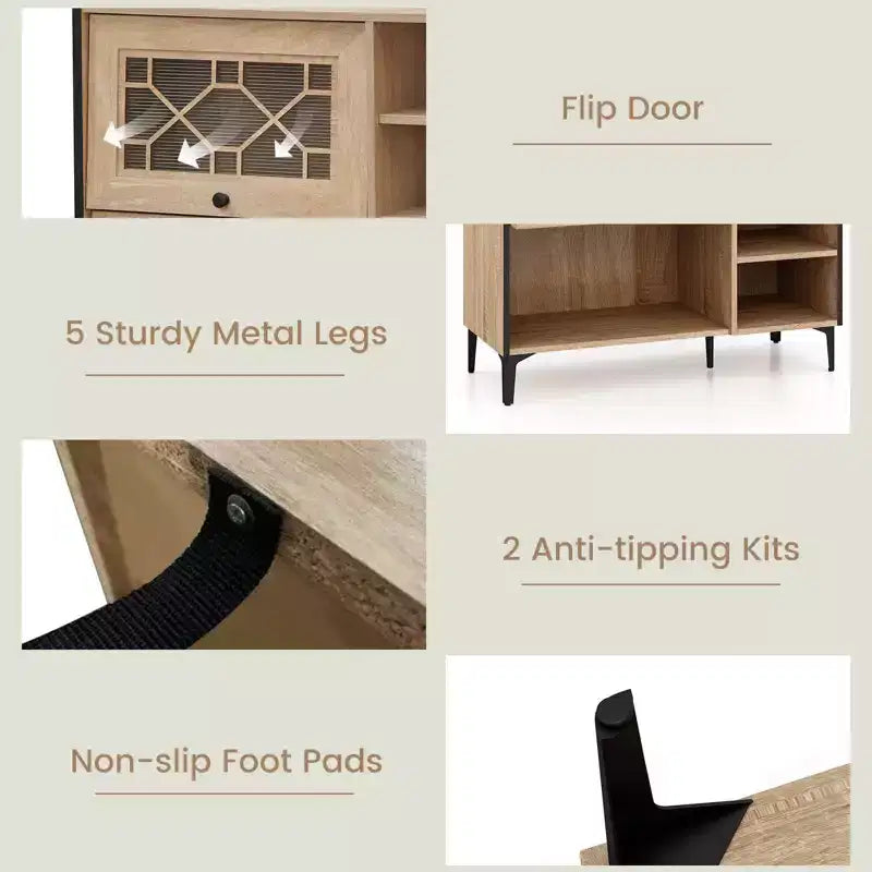 Meuble à chaussures avec portes basculantes et étagères réglables et amovibles pour entrée