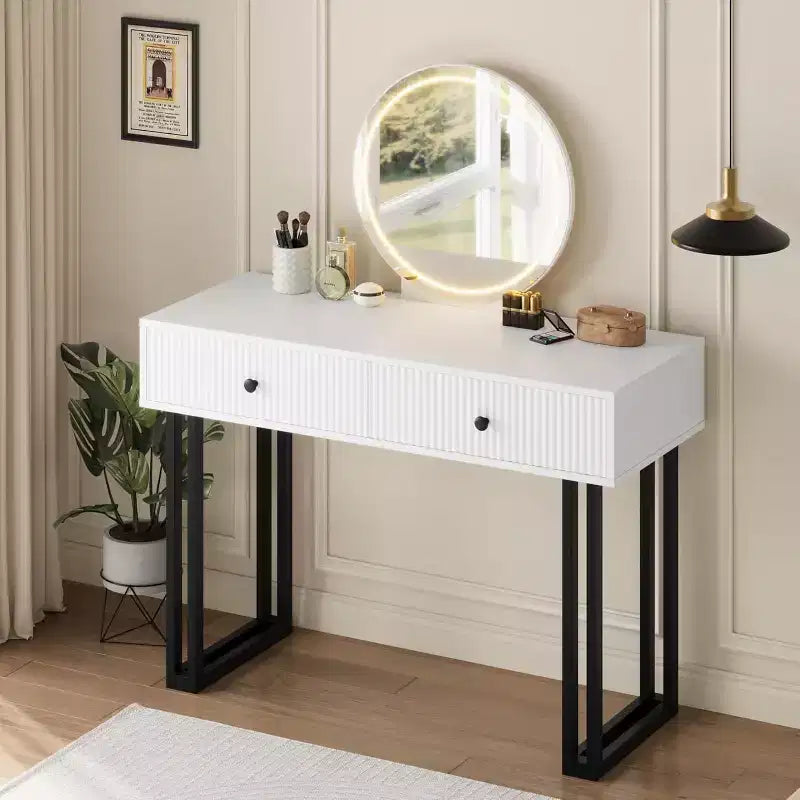 Vanity Desk with Mirror and Lights 40 Inch Makeup Vanity with 3 Color Lights and Adjustable Brightness
