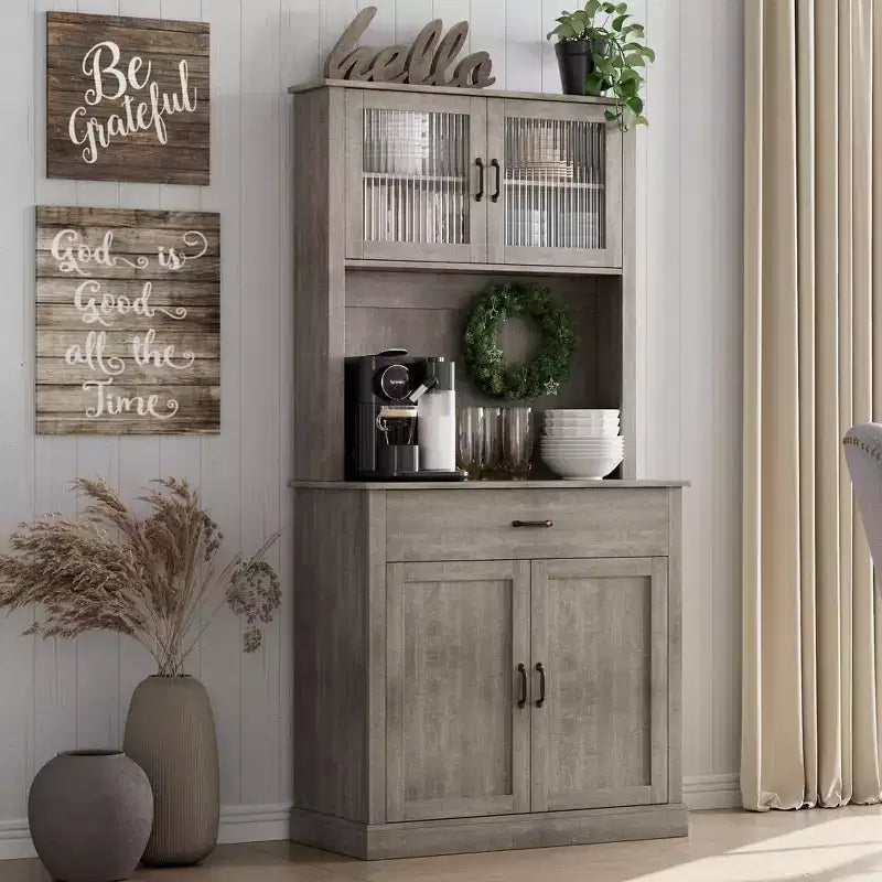 Kitchen Pantry Cabinet 71 Tall Kitchen Hutch Storage Cabinet with Microwave Stand