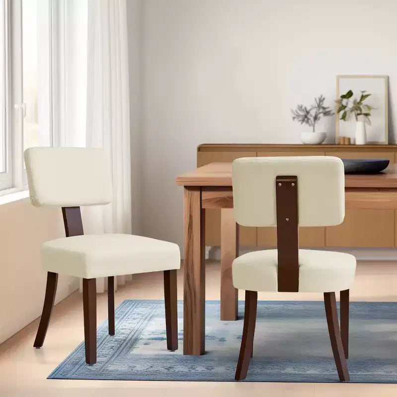 Subrtex Farmhouse Rattan Dining Room Chairs Set of 2 Linen Upholatered Kitchen Chairs for Dining Table Mid Century Modern Accent Chairs Brown