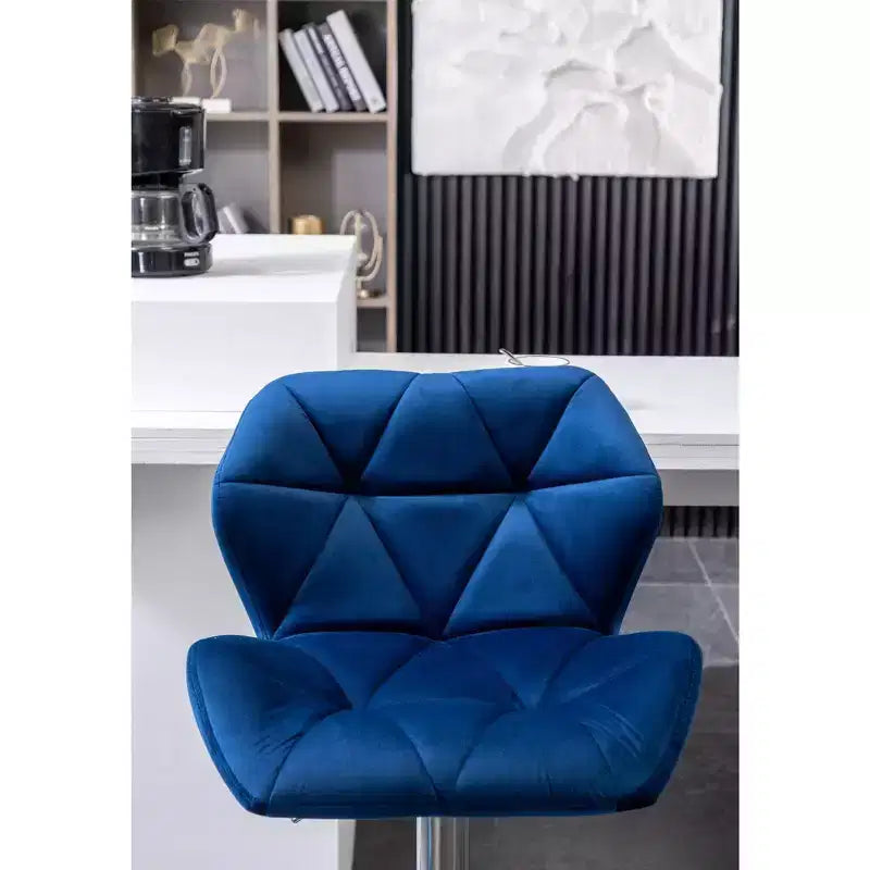 Tabourets de bar pivotants réglables en hauteur, capitonnés en velours et diamant, bleus, lot de 2