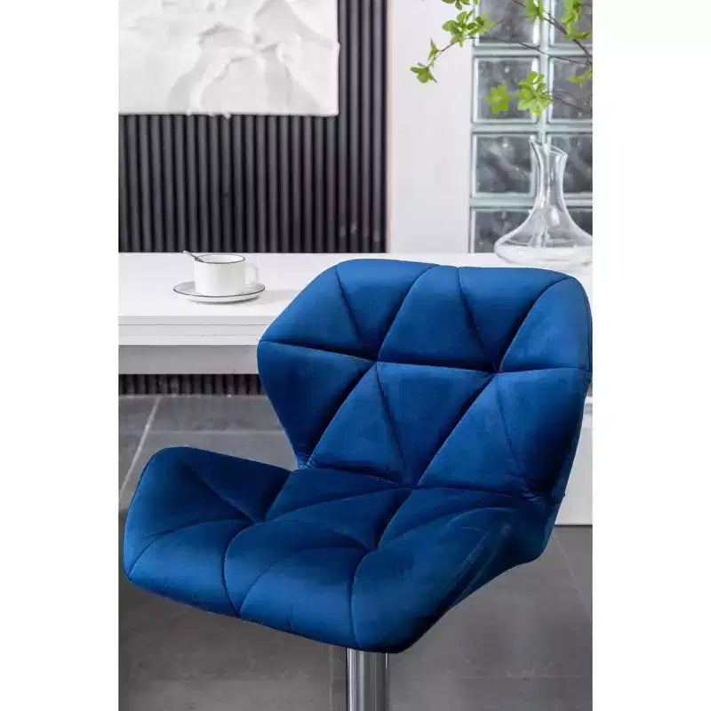 Tabourets de bar pivotants réglables en hauteur, capitonnés en velours et diamant, bleus, lot de 2