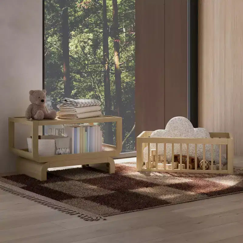 Berceau et coffre à jouets convertibles