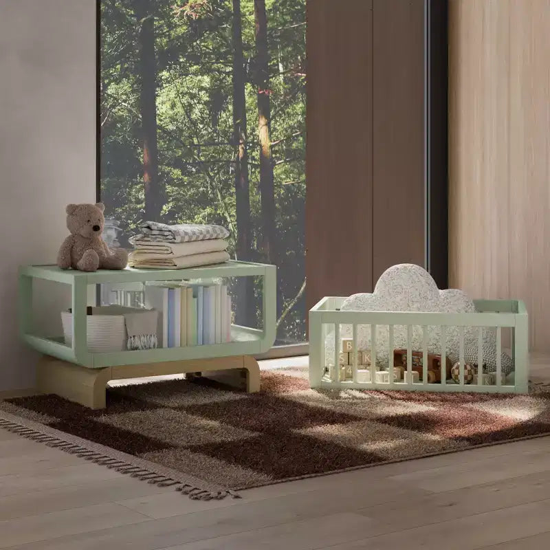 Berceau et coffre à jouets convertibles