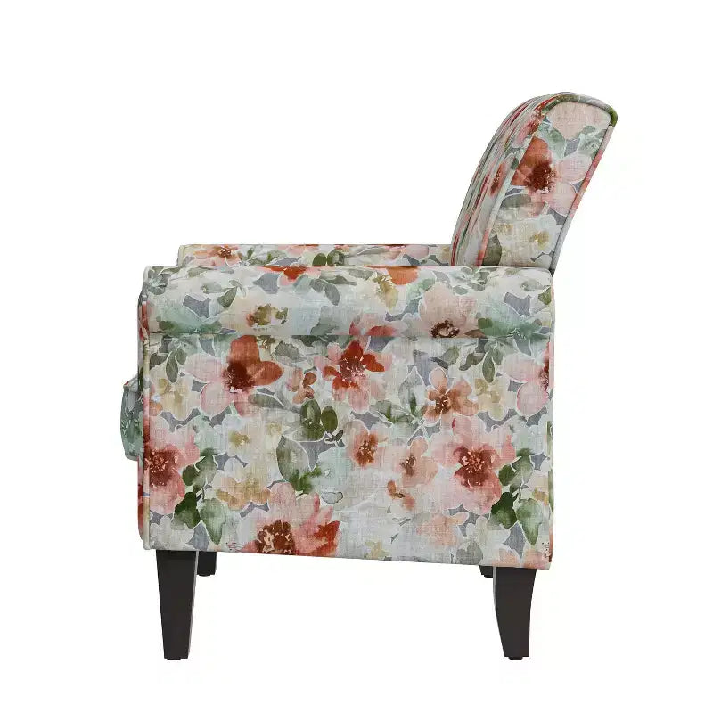 Fauteuil à accoudoirs roulés traditionnel avec clous décoratifs couleur étain à motif floral