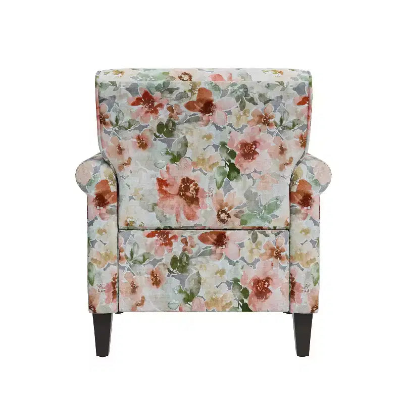 Fauteuil à accoudoirs roulés traditionnel avec clous décoratifs couleur étain à motif floral