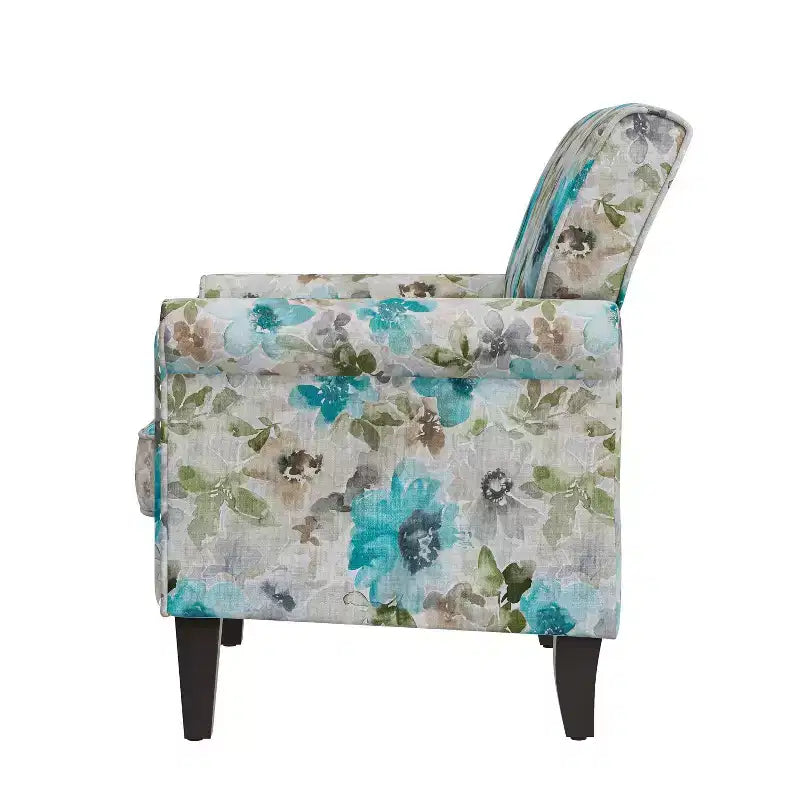 Fauteuil à accoudoirs roulés traditionnel avec clous décoratifs couleur étain à motif floral