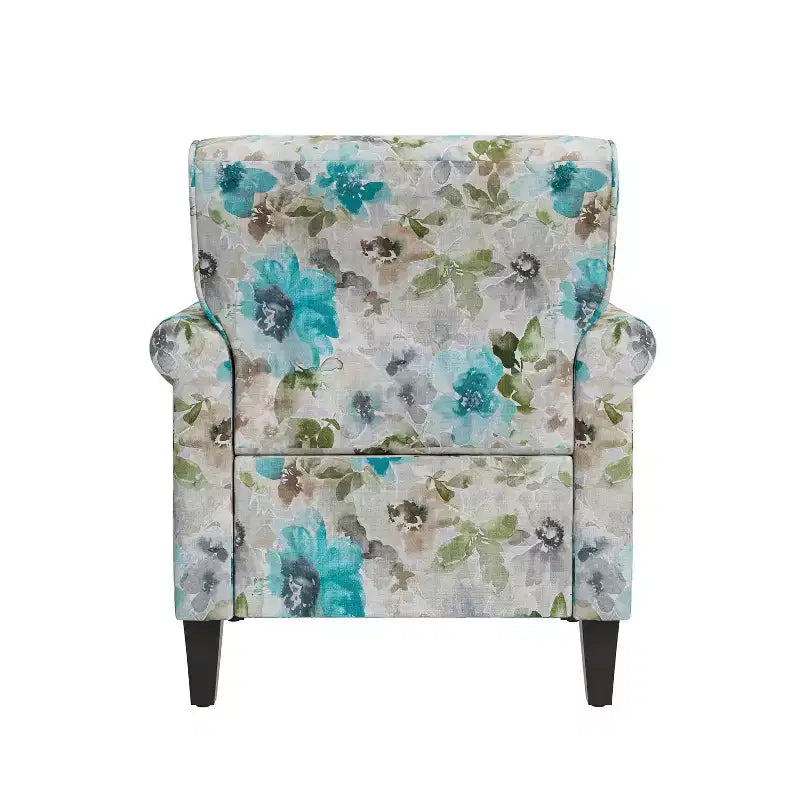 Fauteuil à accoudoirs roulés traditionnel avec clous décoratifs couleur étain à motif floral